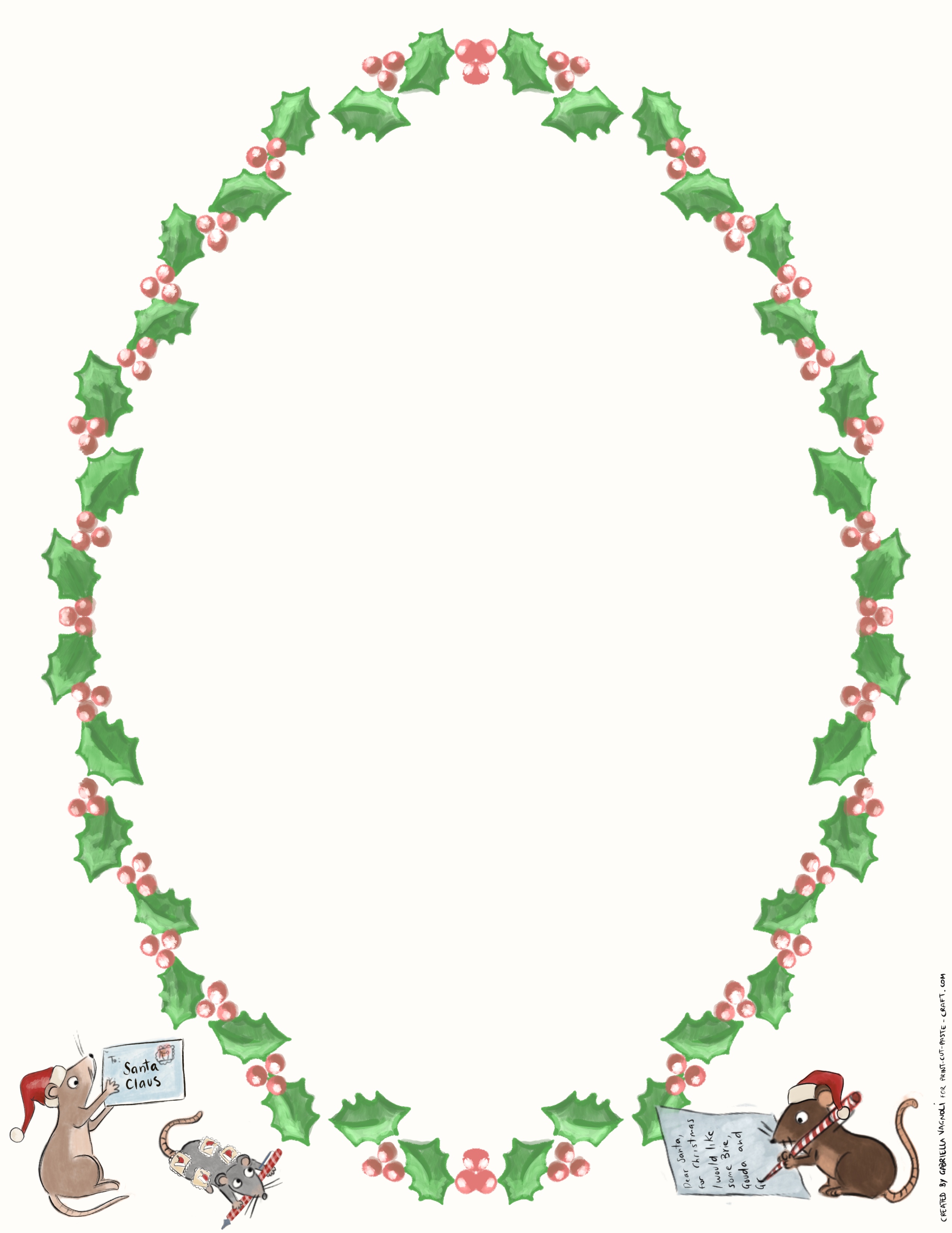 Free printable Christmas letter paper by Gabriella Vagnoli for print cut paste craft
