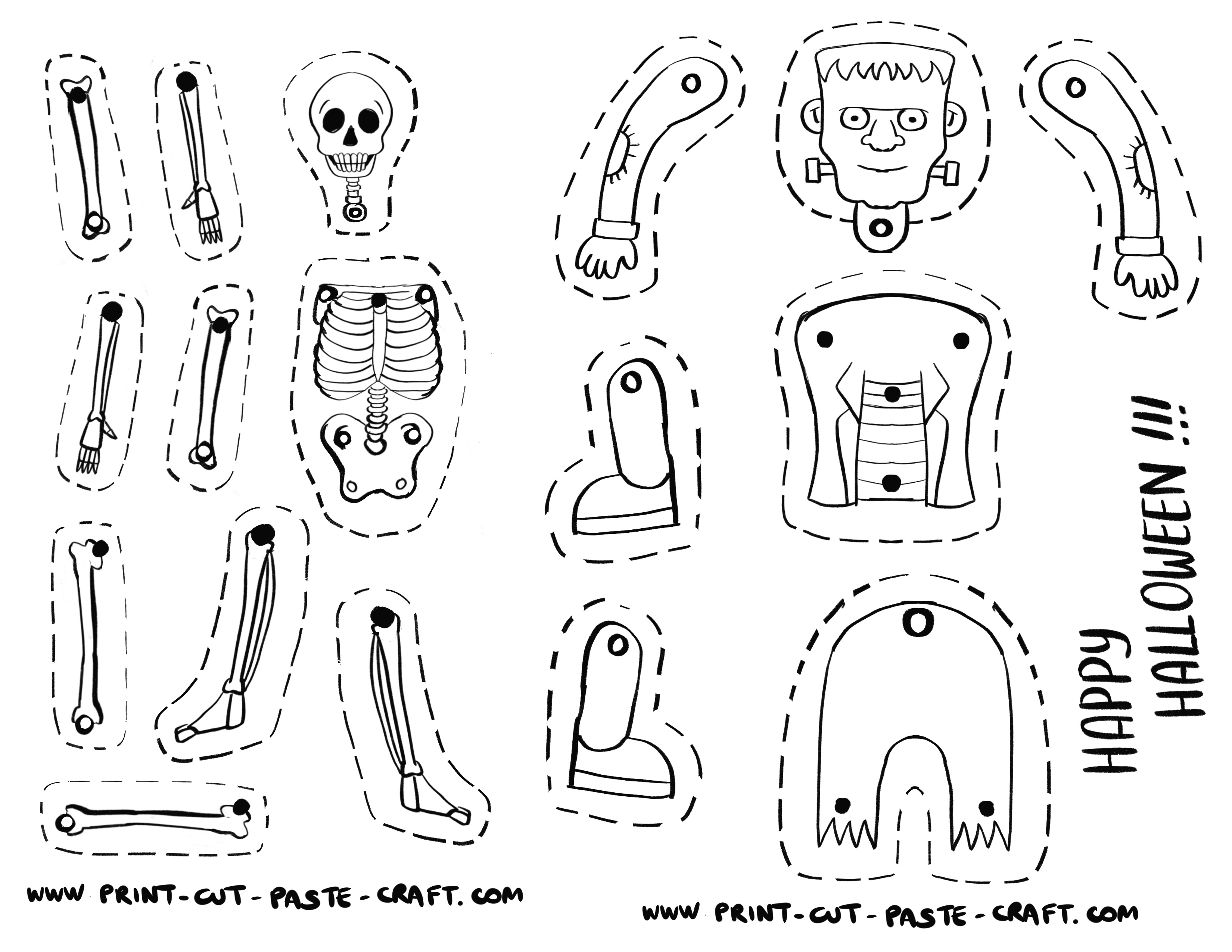 Free printable dancing skeleton and frankenstein craft from Print-cut-paste-craft.com