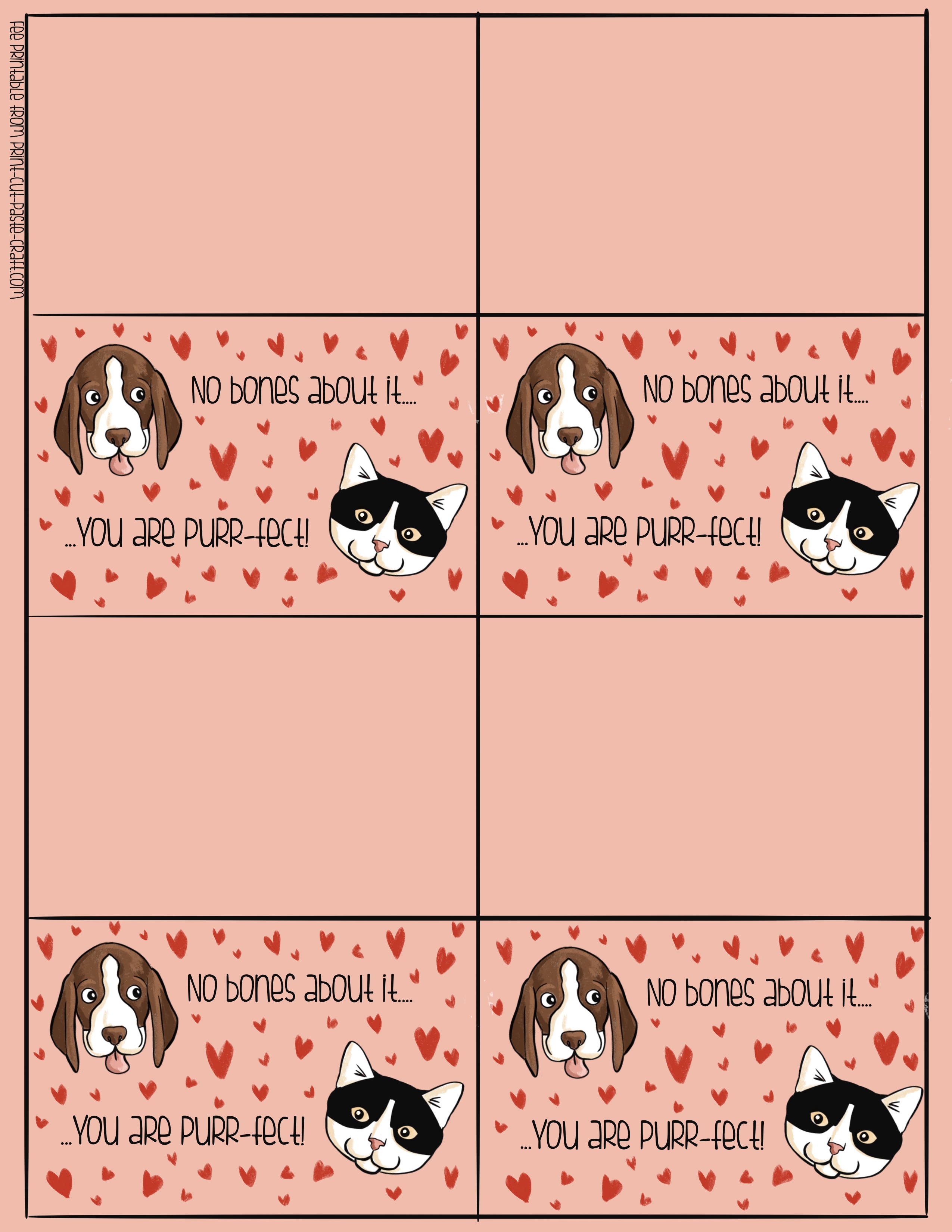 Printable valentines cat and dog front by print-cut-paste-craft.com