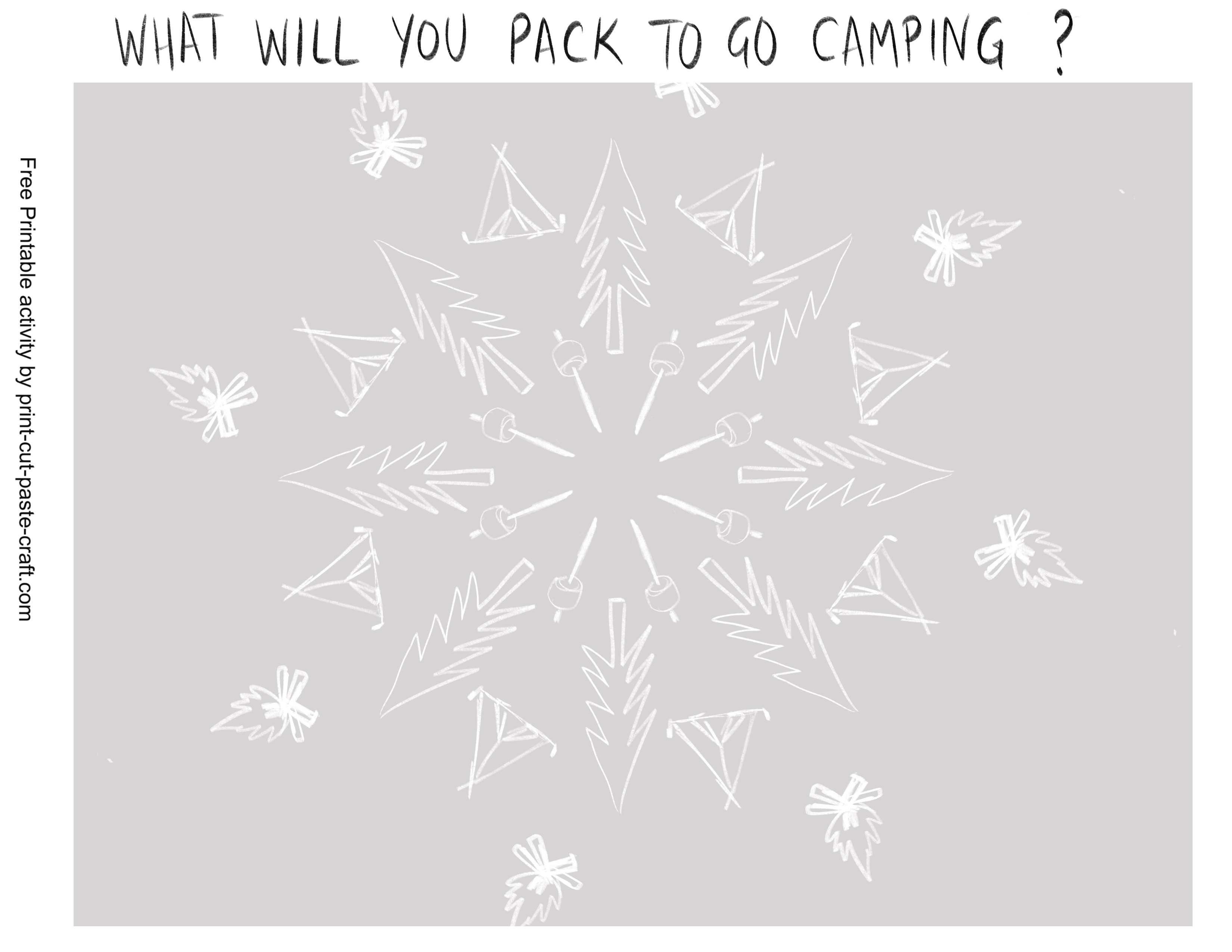 Beach or Camping free printable coloring and sorting activity for kids CAMPING SUITCASE by Print-Cut-Paste-Craft.com